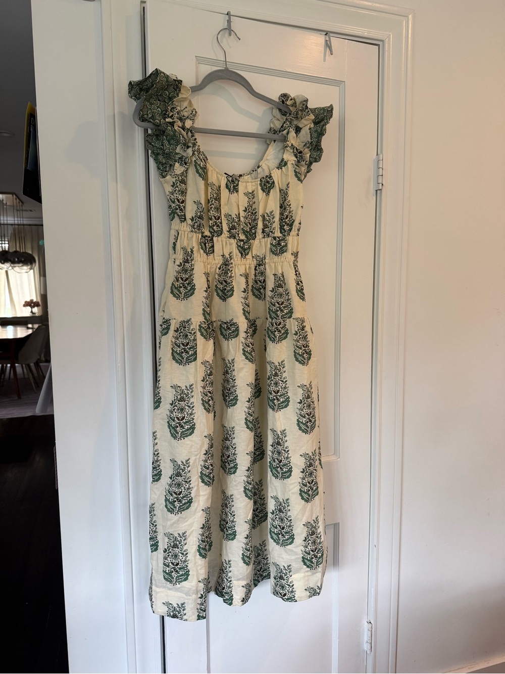 Tuckernuck Cream Maxi Dress with Green Botanical Print